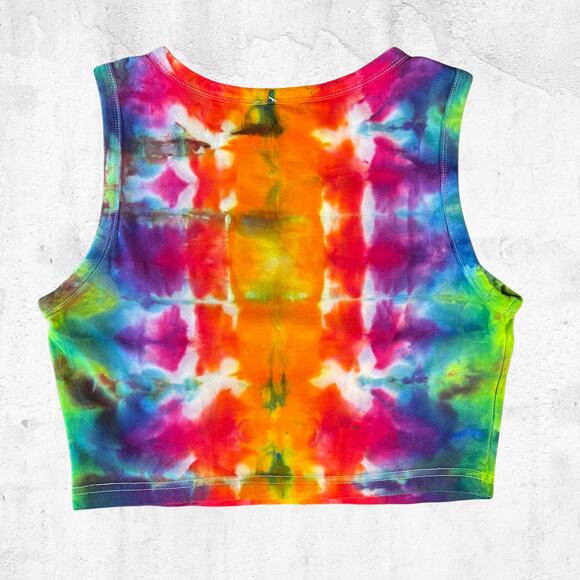 Women's Tie Dyed Tank Crop - Ice Dye Handmade - Funky Rainbow (Fitted Large) - Picture 5 of 11